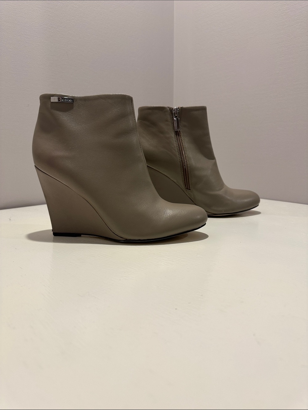 Calvin Klein Taupe Wedge Ankle Booties